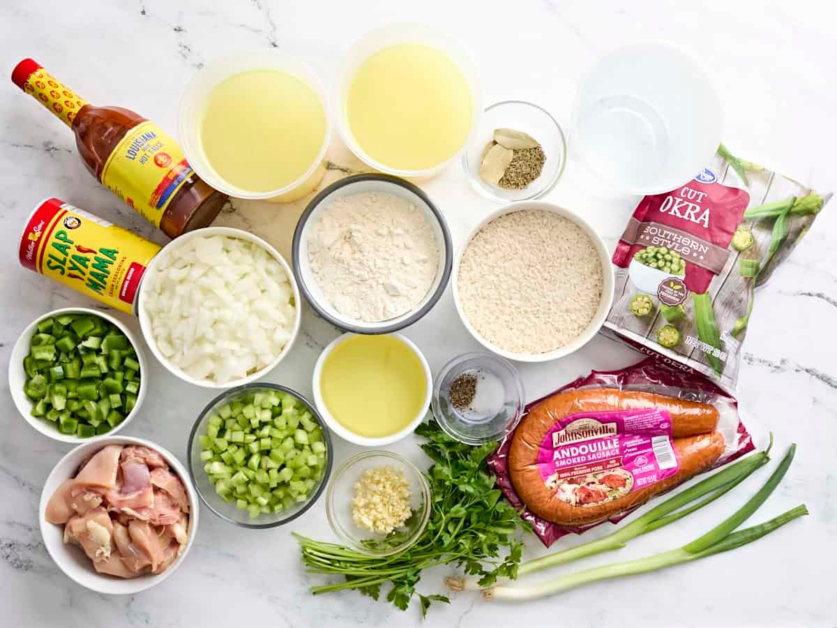 The ingredients to make gumbo.