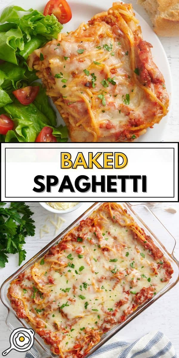 baked spaghetti pin image