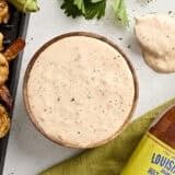 Overhead view of remoulade sauce in a bowl.